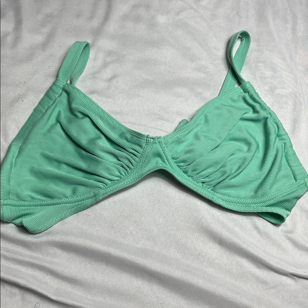 Mint Green Ribbed Bikini Top  | Adjustable Straps | Size L